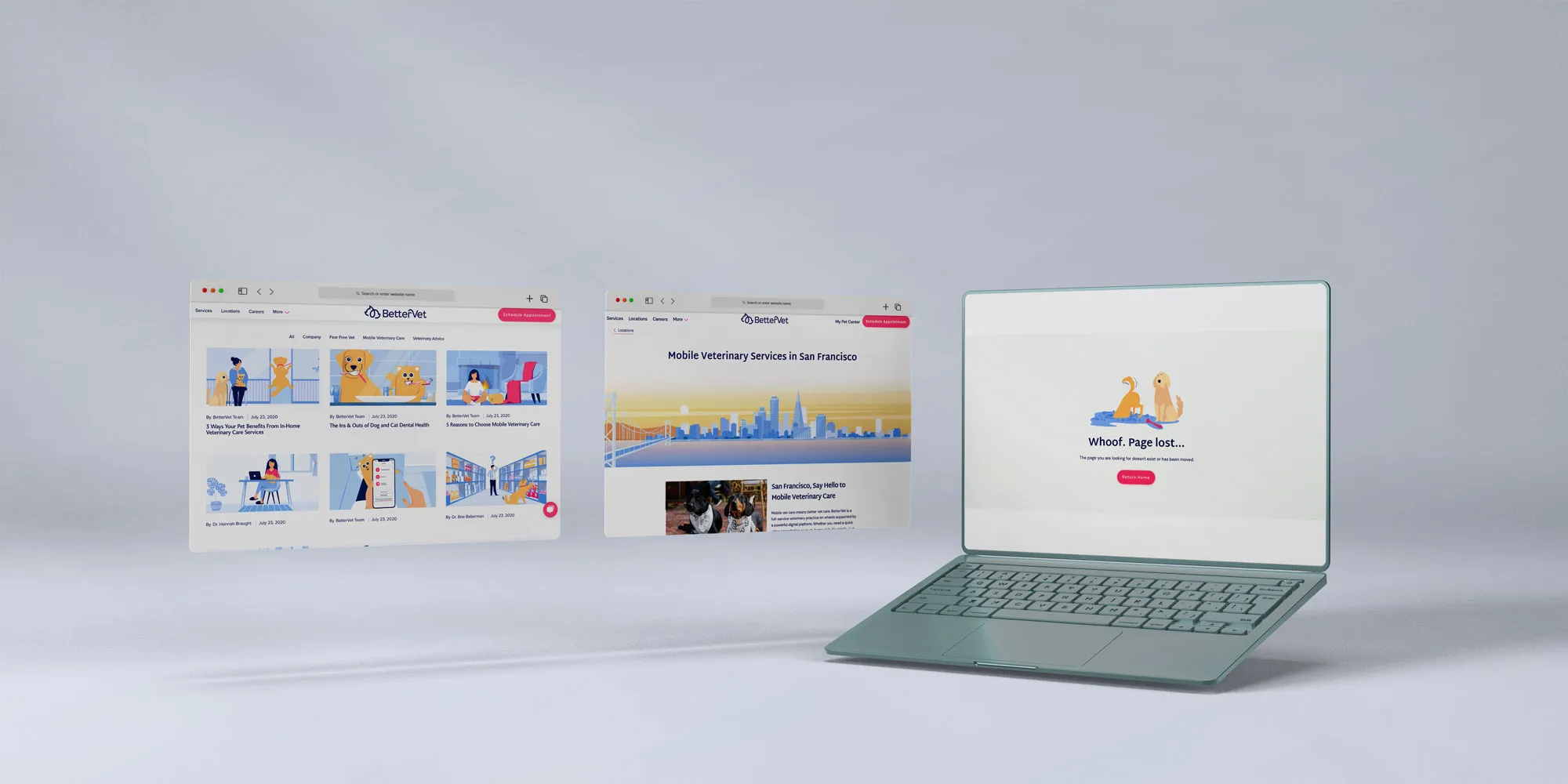 BetterVet marketing website screens